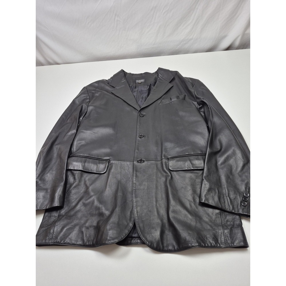 Missani Le Collezioni Suit Jacket Mens 52 Black Leather 3-Button Single-Breasted